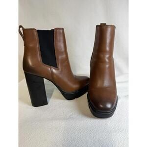 Steve Madden Women Cognac Leather Platform Heeled Chelsea Boots size 8.5